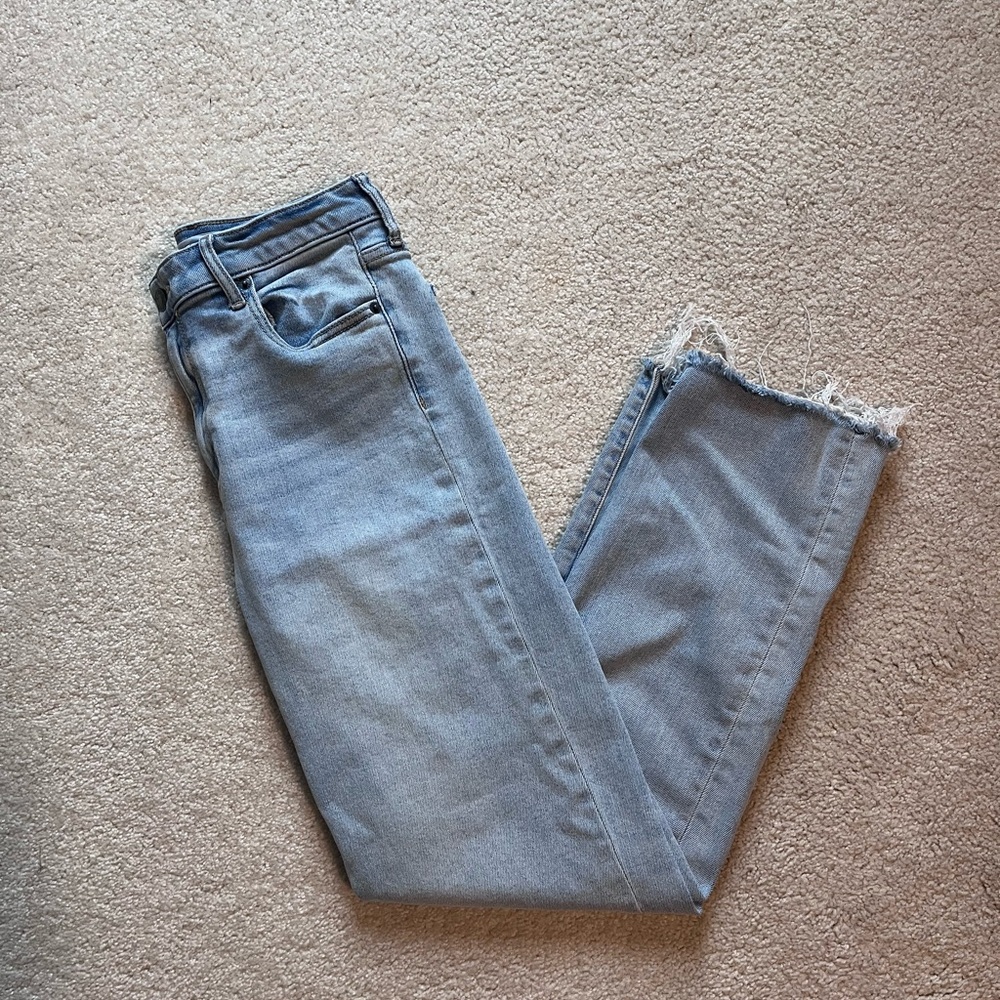 Carly Jean Los Angeles Chrissy Classic Straight Leg Raw Hem High Rise Jeans